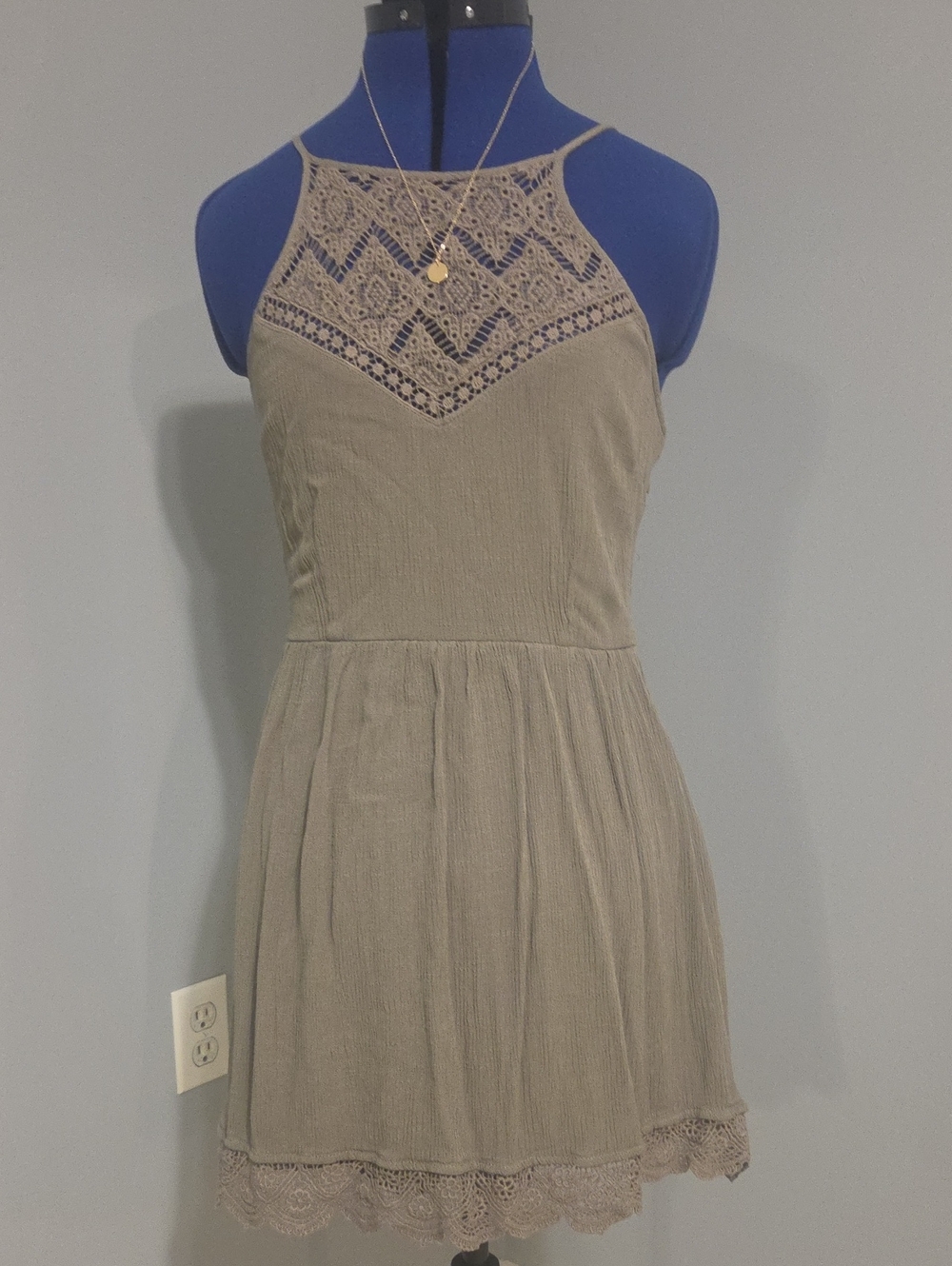 Charlotte Russe Taupe Crochet Halter Mini Dress